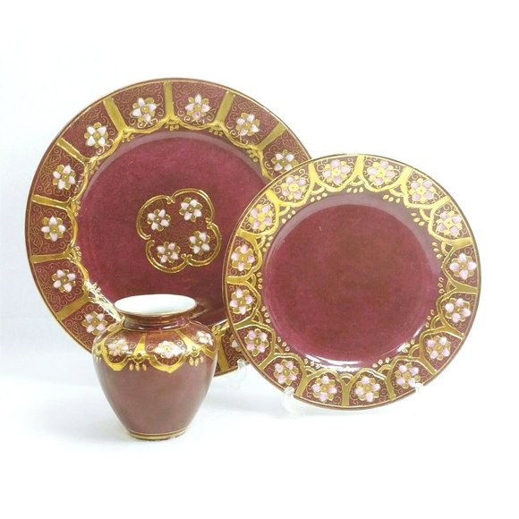 Decorative Dinner Salad Plate Vase set Toyo Orig Decal Moriage Relief Texture - Picture 4 of 10